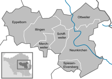 A map of the cities and municipalities in the district of Neunkirchen