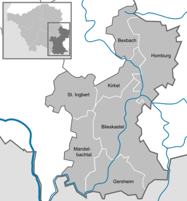A map of the cities and municipalities in the Saarpfalz district