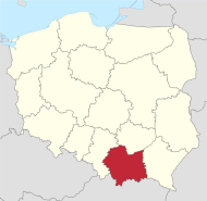 A map of Poland and the Lesser Poland Voivodeship is marked in red