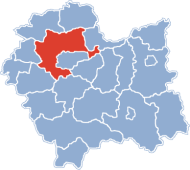 A map of the Lesser Poland Voivodeship and the Krakow district is marked in red