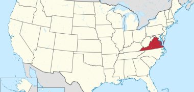 USA A map of the USA and the state of Virginia is marked in red