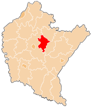 Une carte de la voïvodie et le comté de Lancut est surligné en rouge