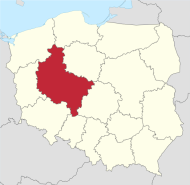 Une carte de la Pologne et la voïvodie de Grande-Pologne en rouge