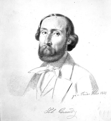 Johann Grund Portrait au crayon d'un homme en costume, barbu
