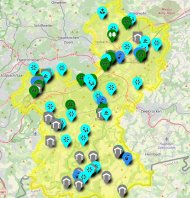 Si rinfreschi nel distretto di Saarpfalz Una mappa del distretto di Saarpfalz con i luoghi di interesse contrassegnati dai pin