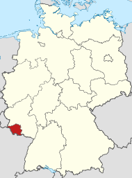 Deutschland Eine Deutschlandkarte und das Saarland ist rot markiert