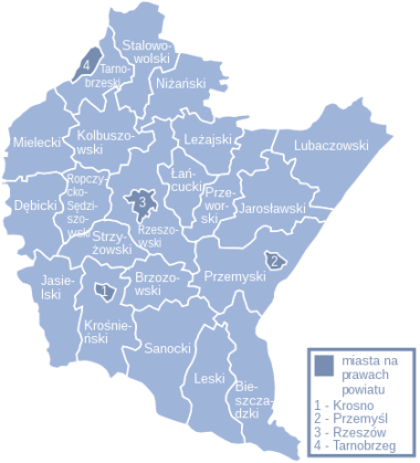 Polen Eine Karte der Wodwodschaft Podkarpackie und ihre Landkreise