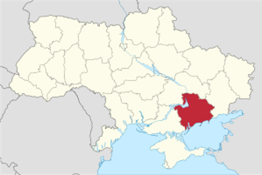 Eine Karte der Ukraine und die Oblast Saporischhschja ist rot markiert