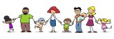 Familien-Gutschein verschiedene Comic-Figuren halten sich an den Händen