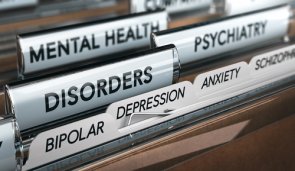Psychisch Kranke Ein Ordner mit Trennblättern zu mentaler Gesundheit, Störungen und Psychatrie